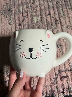 White Cat Mug with Pink Details